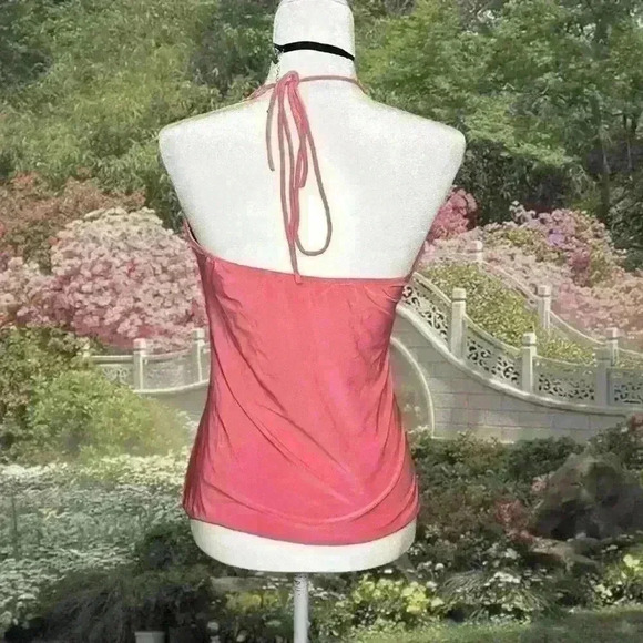 Y2k 90s Pink Shimmery Halter Top By Uva - Picture 7 of 8